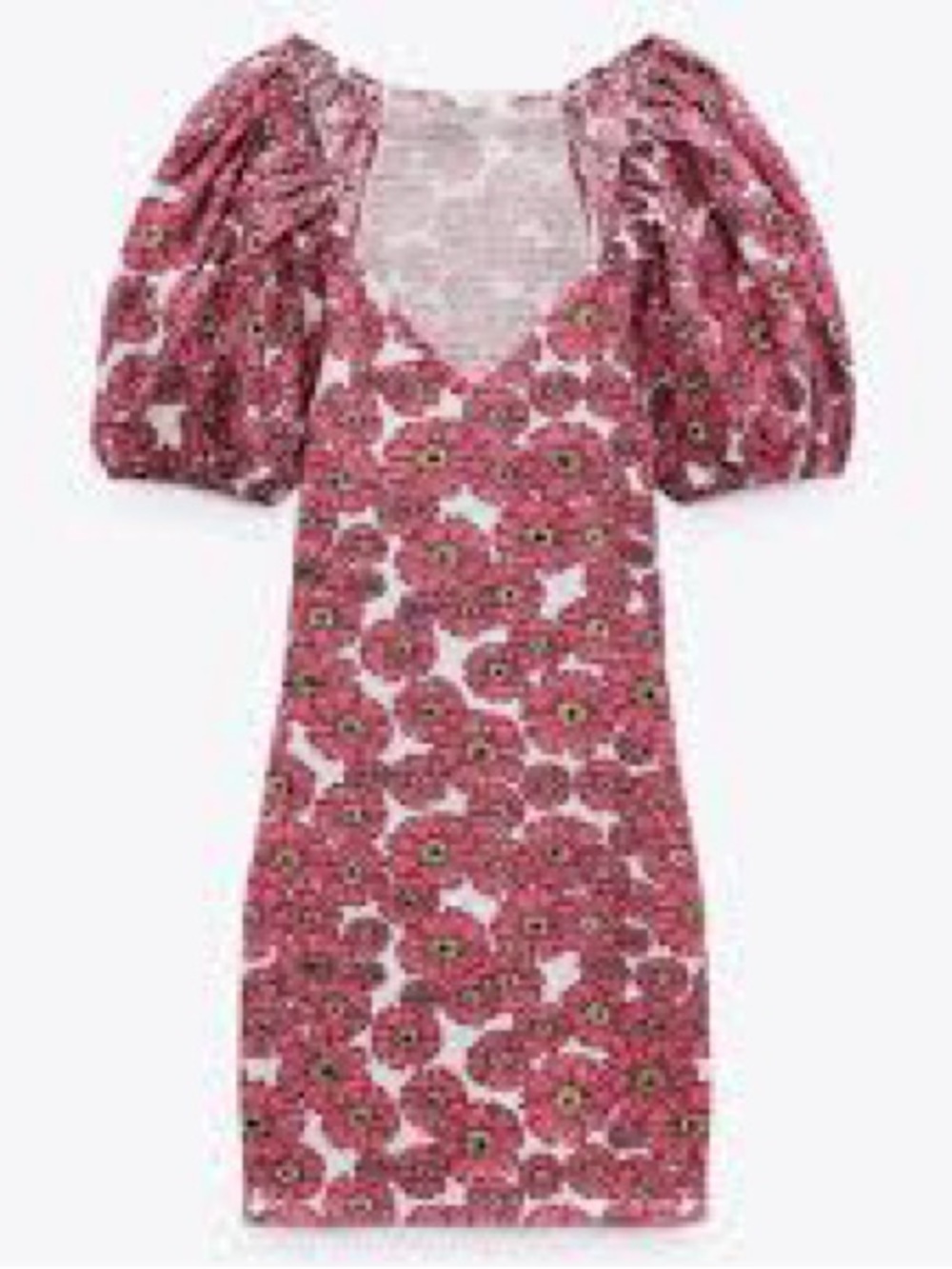 Zara Pink Floral Smocked Balloon Puff Sleeve Mini Dress Size S Small - Picture 2 of 9